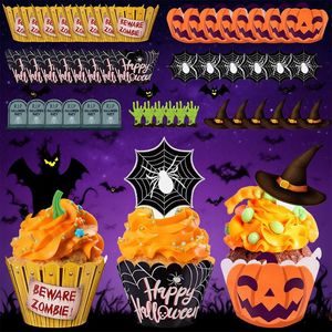 48 pezzi di tappi per Cupcake di Halloween involucri di zucca e ragnatela con Design Zombie forniture artistiche usa e getta per decorare torte - Product Image 5