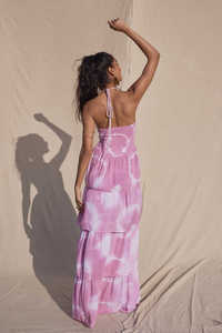 Vestido Maxi Bohemio Rosa Tie Dye sin Mangas con Cuello Halter para Vacaciones - Product Image 2