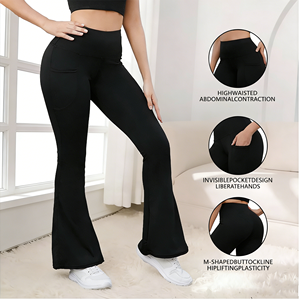 Women's Spring Summer <b>Flare</b> Pants High Waisted Yoga <b>Leggings</b> Tummy Control Workout Stretchy Casual Sports Wide Leg Seamless - Product Image 6