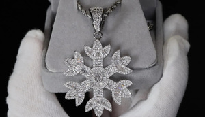 Snowflake Baguette Cut Moissanite Hip Hop Iced <b>Charm</b> Pendant Rhodium Plated Sterling <b>Silver</b> for Unisex Everyday Wear for Gifts - Product Image 2