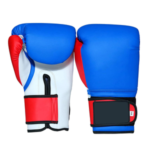 Blue Red White Leather Boxing Gloves UV Protection for Closure Adjustable Wrist <b>Strap</b> Adult Training Gloves - Product Image 5