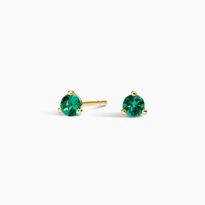 Classic Round Emerald Stud Earrings in 18K <b>Solid</b> Gold for Women's Everyday Wear - Product Image 3