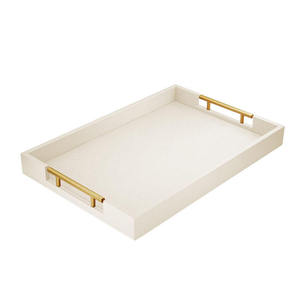 Plateau de service décoratif de luxe avec poignées métalliques, plateau de présentation moderne pour la maison, la table basse, l'hôtel et l'hôtellerie - Product Image 1