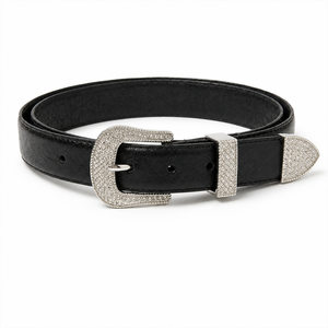 Ceinture en cuir PU pour femme avec strass, ceinture noire style western cowgirl avec boucle en cristal argenté, ceinture de taille tendance pour femme, vente en gros - Product Image 5