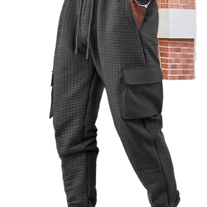 Cross-border Men's Spring and Autumn Sports Mid Waist Worsted Thickened Multi-pocket Small square Check Casual <b>Work</b> <b>Pants</b> - Product Image 1