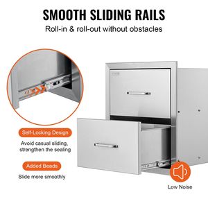 Cassetti per Isola Cucina da Esterno 17.8L x 20.2A x 12.2P Pollici, Cassetti Doppi per BBQ a Incasso con Maniglia in Acciaio Inox, Carrello BBQ - Product Image 5