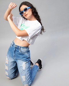 เสื้อครอปสตรีทแวร์ทรงโอเวอร์ไซส์ ไหล่ตก ทรงบ็อกซี่ แขนสั้น คอกลม ผ้าฝ้ายลำลอง เสื้อหลวมๆ เสื้อครอปโอเวอร์ไซส์สำหรับผู้หญิง - Product Image 5