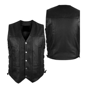 Chaleco de Cuero Negro para Motocicleta para Hombre con 10 Bolsillos, Chaleco de Motociclista Premium - Product Image 1
