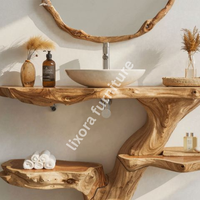 Luxury Handcrafted Tree Trunk Vanity Live Edge Shelves Solid Wood Artistic Bathroom Console Mirror Included Durable Eco-Friendly