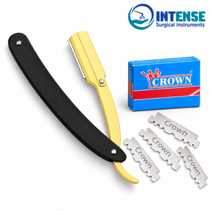 Navaja de Afeitar Recta de Alta Calidad para Barbería, Negra y Plegable, con Caja de 100 Cuchillas Incluida - Product Image 1