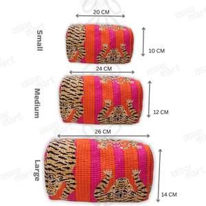 Quilted Cotton Travel & Daily Use <b>Drawstring</b> <b>Toiletry</b> <b>Bag</b> Set of 3 Makeup <b>Bag</b> WashBag - Product Image 3