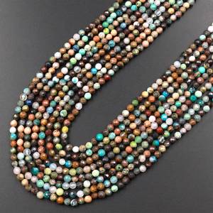 Cuentas redondas facetadas de crisocola verde marrón natural, hilo de piedras preciosas microlaserizadas para la fabricación de joyería al por mayor - Product Image 1