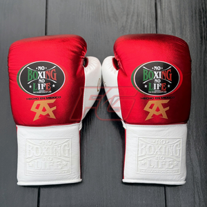 นวมชกมวย NBNL สีแดงขาว สำหรับฝึกซ้อมและต่อยมวย |   หนังแท้ |   ถุงมือต่อสู้สำหรับมืออาชีพ |   โลโก้แบบกำหนดเองของ OEM - Product Image 4