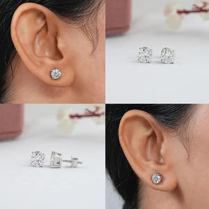 Boucles d'oreilles clous en moissanite taille cœur, tendance, minimalistes, en argent plaqué rhodium, pour soirée, disponibles en différentes tailles - Product Image 5