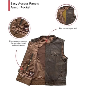 Custom <b>Men's</b> <b>Brown</b> Perforated Genuine Cowhide Leather Motorcycle Vest Stand Collar Biker Club Leather <b>Waistcoat</b> - Product Image 2