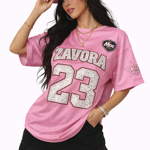 ออกแบบเสื้อเจอร์ซีย์ตาข่ายโพลีเอสเตอร์สไตล์ Y2K ลำลอง น้ำหนักเบา คอวี ลายพราง ประดับเพชร แบบครอป เสื้อเจอร์ซีย์อเมริกันฟุตบอล - Product Image 5