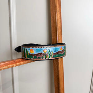 Floral Hand Tooled Leather Desert Dog Collar Adjustable High Quality Leather <b>Padded</b> Dog Dollar Luxury Comfortable Dog Collars - Product Image 2
