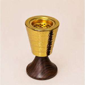 Gold Metal Bakhoor Burner with Wooden Base Arabic Mabkhara Oud Charcoal Incense Holder for Ramadan Home <b>Decor</b> Wholesale Price - Product Image 1