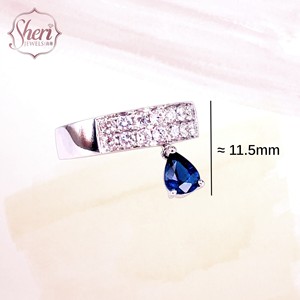 [เชอรี จิวเวลส์] แหวนทองคำขาว 18K สำหรับผู้หญิง ประดับเพชรธรรมชาติและพลอยแซฟไฟร์ทรงหยดน้ำ ดีไซน์รูปกากบาท เหมาะสำหรับงานปาร์ตี้ - Product Image 2