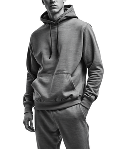 Men's <b>Black</b> Hooded Tracksuit Full Length Solid Color Cotton Sweatshirt and <b>Pants</b> Set Casual Autumn Wear with Side Pockets - Product Image 4