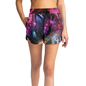 Shorts de Baño para Mujer Galaxy, Cintura Alta, Cordón Ajustable, Secado Rápido, Casuales, 100% Poliéster, Cinturón de Cadena, Deportivos - Product Image 3