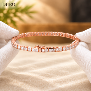 Half Bezel Moissanite Women's Bracelets 10K Plated Rose <b>Gold</b> Princess Diamond Engagement Gift Bracelets Jewelry - Product Image 6