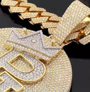 Colgante de Moissanita de 5 quilates chapado en plata 925, tipo dije de disco circular de plata de ley 925 personalizado, solo con diamantes - Product Image 1