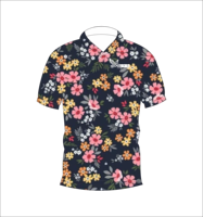 Kaos Polo Motif Bunga Latar Belakang Gelap Pink Kuning Multiwarna Cetakan Tropis Lengan Pendek Musim Panas Kasual Tampilan Depan Belakang