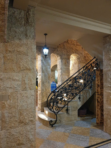 Elegant custom wrought iron railing system featuring decorative patterns and solid wood handrail for villas projects!! - Product Image 2