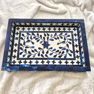 Plateau rectangulaire en os incrusté, artisanal, style Art déco indien, pour une décoration intérieure élégante et un cadeau raffiné - Product Image 1