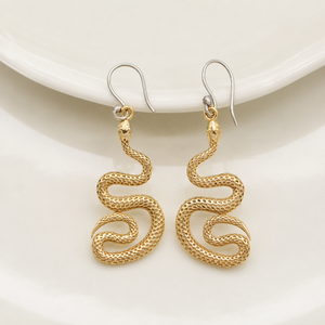 Boucles d'oreilles pendantes vintage en forme de serpent, plaquées or, en laiton, bijoux de mode unisexe, motif animal - Product Image 4