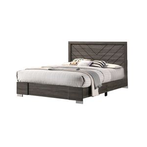 Letto Matrimoniale Contemporaneo in Legno con Testiera a Linee, Finitura Grigia, Arredamento Camera da Letto Unico - Product Image 2