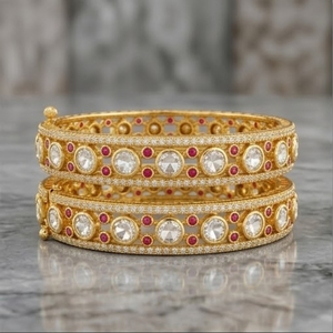 925 Silver Monzo Bangles Ruby Crystal Designer <b>Kada</b> Bracelet Set for Women Wedding Jewelry - Product Image 2