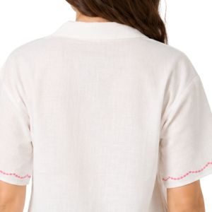 เสื้อเชิ้ตผ้าลินินปักลายดอกไม้สีขาว แขนสั้น ติดกระดุม สำหรับผู้หญิง สไตล์ลำลอง เหมาะสำหรับฤดูร้อน มีปกเสื้อ แฟชั่นระดับพรีเมียม สามารถสั่งตัดได้ - Product Image 6