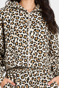 <b>Women</b> White Yellow Leopard Print Zip Up <b>Hoodie</b> Long Sleeve Casual Hooded Full Front Zipper And Relaxed Fit For Streetwear Outfit - Product Image 4
