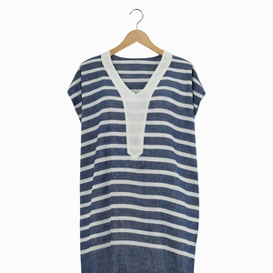 Fabricante de Vestidos Mini Kaftan de Algodón Teñido con Hilo y Cuello en V - Product Image 1