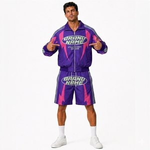 Conjunto Deportivo de Chaqueta y Pantalones Cortos de Nylon Ligero con Bloques de Color para Hombre, Cortavientos con Cremallera, Marca Privada - Product Image 4