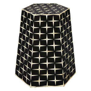 Tabouret en os incrusté, tabouret tambour rayé noir et blanc de luxe, table d'appoint géométrique moderne en nacre et table d'appoint incrustée - Product Image 5