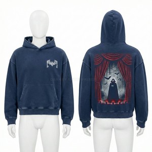 Custom Black Zip Up Hoodie Men Vintage Wash Heavyweight Fleece Hoody Gothic Castle Graphic Print Oversized Streetwear Hoodies - Product Image 2