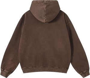 Unisex Oversized Hooded Sweatshirt Solid Brown Cotton French Terry Eco-Friendly Acid Wash Casual Spring Hoodie Pocket Design - Product Image 2