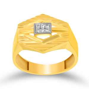 Anillo de Diamantes Hexa Diamond para Hombre, Anillo de Oro Amarillo de Lujo con Halo de Diamantes Pavé, Detalles en Oro Blanco y Elegante Vástago Curvo - Product Image 1
