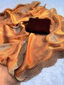 ชุดส่าหรีผ้าไหมซาตินงานปักซิรอสกี้สวยงามทันสมัยสไตล์อินเดีย พร้อมเสื้อส่าหรีสุดหรู ดีไซน์พิเศษ  แบบดั้งเดิม  ทันสมัยตามเทรนด์ล่าสุด - Product Image 2