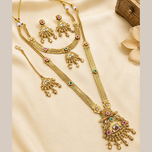 Ensemble de collier et boucles d'oreilles géométriques en cristal et strass plaqué or traditionnel pour femmes, bijoux de mariage indiens élégants - Product Image 1