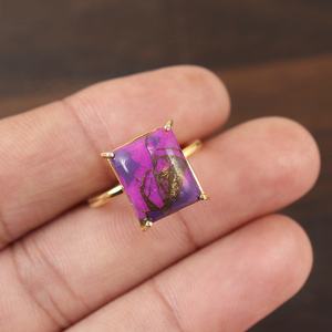 Anillo de declaración Vintage bohemio de Plata de Ley 925, piedra preciosa de nacimiento chapada en oro turquesa de cobre púrpura para bodas y fiestas - Product Image 1