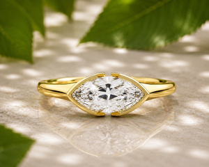 Anillo de compromiso de lujo con diamante marquesa cultivado en laboratorio, engaste de media montura oriental-oeste, oro de 14K y 18K, personalizado OEM ODM al por mayor - Product Image 1