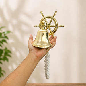 Nautical Ship Wheel Brass Bell Wall Mounted Customized Shape Polished <b>Wind</b> <b>Chime</b> Cotton Rope Pull Antique Style Home Decoration - Product Image 2