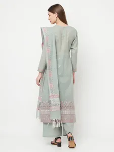 Salwar Kameez en coton vert clair pour femmes avec dupatta brodé, tenue traditionnelle indienne et pakistanaise, longueur cheville, coupe classique - Product Image 3