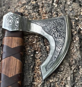 Premium Industrial Handmade Outdoor Builder's Axe <b>Head</b> Stainless Steel Blade Wooden Leather <b>Wrapped</b> Grip 6 Cutting Edge for - Product Image 3