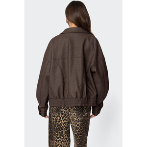 Veste en cuir PU pour femme, coupe ample, courte, imperméable et coupe-vent, avec fermeture éclair, pour moto, automne-hiver - Product Image 5