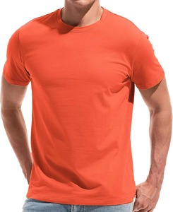 Camiseta de Jersey de Algodón Naranja para Hombre, Manga Corta, Cuello Redondo, Lisa, Casual, Corte Regular, Color Sólido, Tejido de Punto - Product Image 5